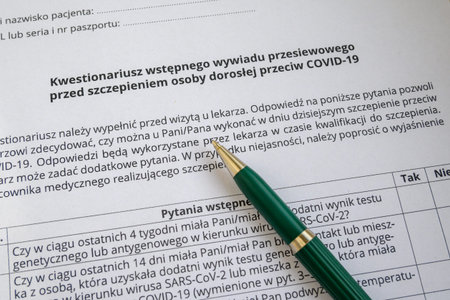 Gdansk, Poland - April 9, 2021: Polish health questionnaire for Covid-19 vaccinationのeditorial素材