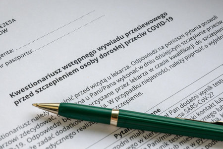 Gdansk, Poland - April 9, 2021: Polish health questionnaire for Covid-19 vaccination