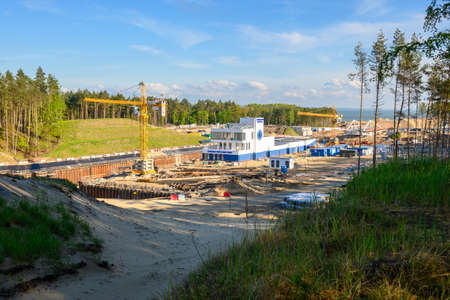 Krynica Morska, Poland - May 15, 2021: The construction site of the canal connecting the Vistula Lagoon with the Baltic Seaのeditorial素材
