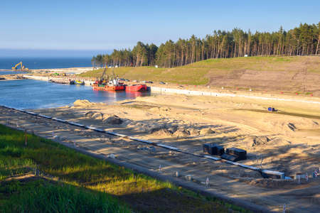 Krynica Morska, Poland - May 15, 2021: The construction site of the canal connecting the Vistula Lagoon with the Baltic Seaのeditorial素材