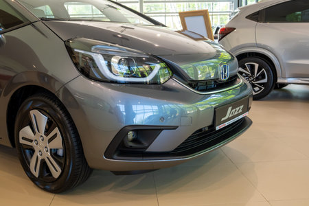 Gdansk, Poland - June 5, 2021: New model of Honda Jazz presented in the car showroom