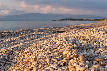 A pebble beach in Acharavi in the northern part of the island of Corfu. Greeceの写真素材