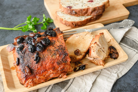 Roasted pork loin with dried cranberry fruitの写真素材