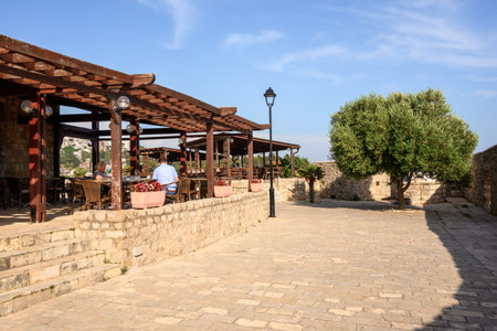 Ulcinj, Montenegro - June 4, 2022: Restaurant in the Old Town of Ulcinj in Montenegroのeditorial素材
