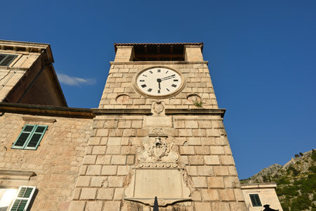 Clock tower in Old Town of Kotor in Montenegroの写真素材