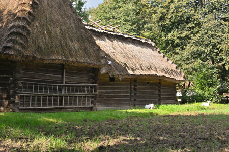 Lublin, Poland - September 13, 2022: Thatched house in the Lublin Open Air Village Museumのeditorial素材