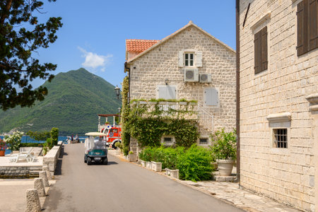 Perast, Montenegro - June 6, 2022: Seaside promenade in the picturesque town of Perast in Montenegroのeditorial素材