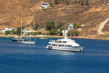 Tourist yachts in Livadi Bay in the island of Serifos