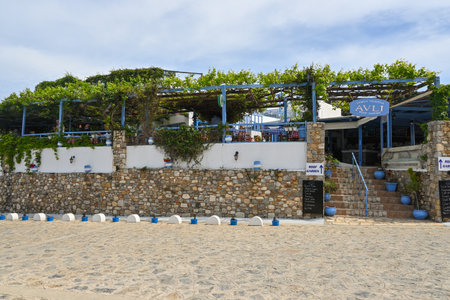 Kos, Greece - May 9, 2023: Traditional Greek tavern in Zia village on the island of Kos in Greeceのeditorial素材