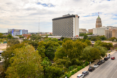 San Antonio, Texas, USA - October 8, 2023: The Building of the Hilton Palacio Del Rio in downtown San Antonio, Texas. USAのeditorial素材