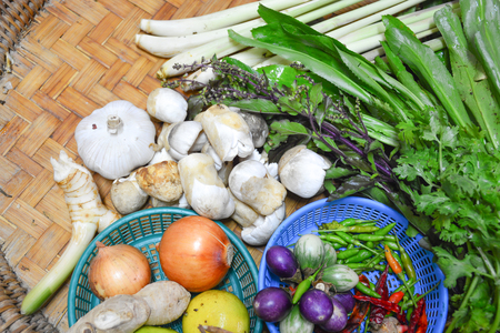 Thai food Ingredients on Floor basketの写真素材