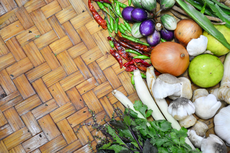 Thai food Ingredients on Floor basketの写真素材