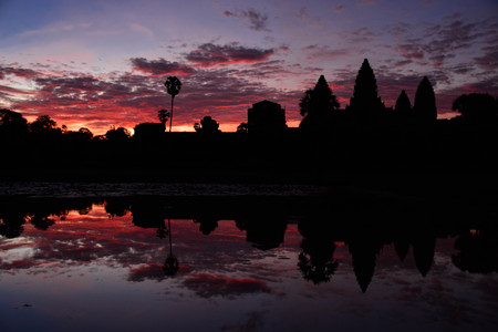The silhouette of Angkor Wat the largest temple in the world before sunrise in Siem Reap, Cambodia.の写真素材