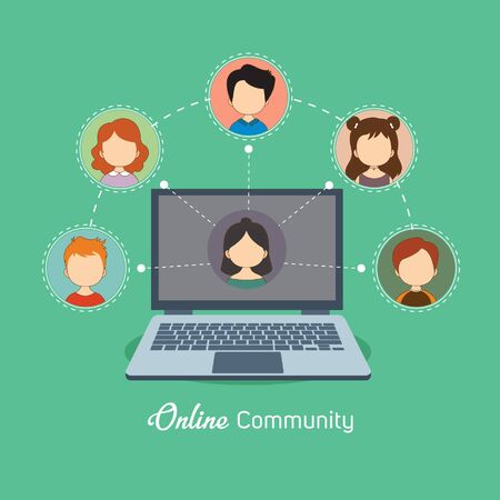 Online Community Design Vector Illustrationのイラスト素材