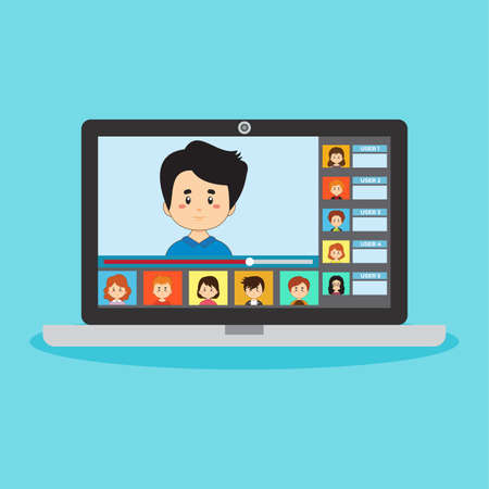 Webinar Design with People on Laptop for your project and othersのイラスト素材