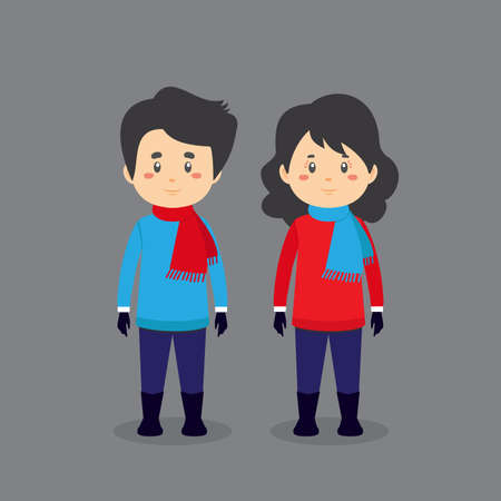Character Couples Wear Winter Clothes for your project and othersのイラスト素材