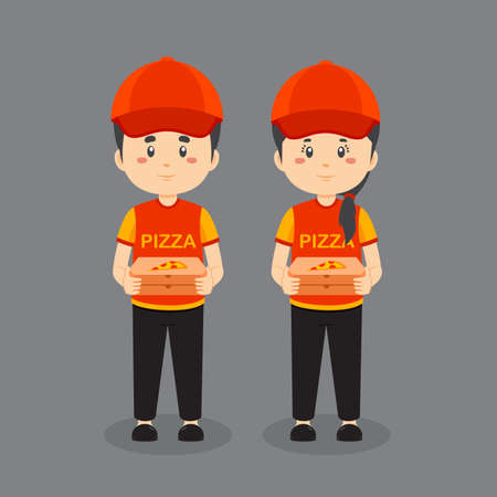 Couple Character Wearing A Pizza Uniform for your project and othersのイラスト素材