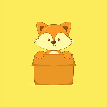 Cute Fox Playing Box Cartoon for your project and othersのイラスト素材