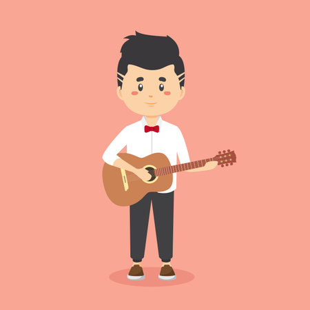 Stock Vector Cute Character Playing Guitar for your project and othersのイラスト素材