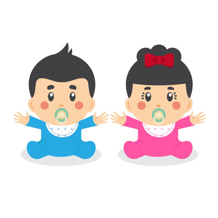 Stock Vector Cartoon Little Baby Girl and Boy for your project and othersのイラスト素材
