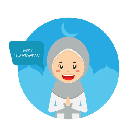 Eid Mubarak Greeting With Character for your project and othersのイラスト素材