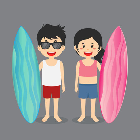 Couple Character Ready for Surf for your project and othersのイラスト素材