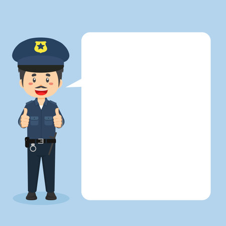 Police Character Making Thumb Up with Speech Bubbles for your project and othersのイラスト素材