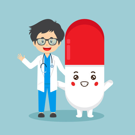 Cute Doctor with Capsule Medicine Character for your project and othersのイラスト素材