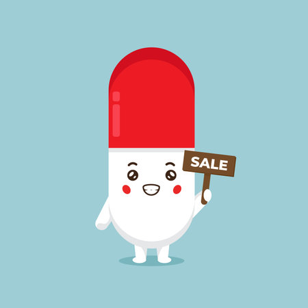 Cute Pill Characters With Sales Sign for your project and othersのイラスト素材