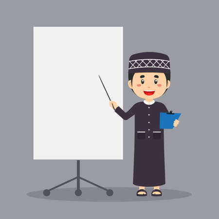 Muslim Character with Blank Board for your Project and Othersのイラスト素材