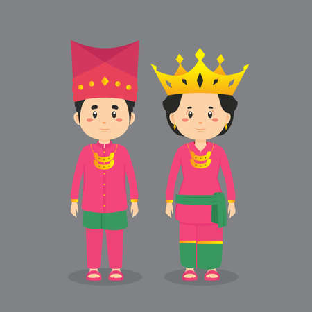 Couple Character Wearing Jambi Traditional Dress for your Project and Othersのイラスト素材