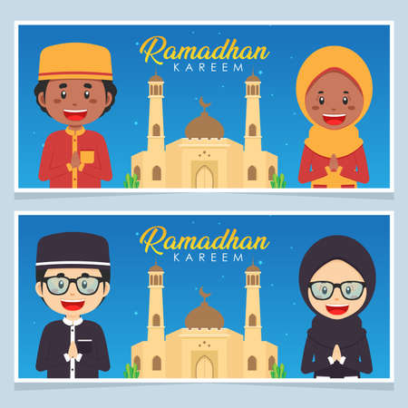 Happy Ramadhan Greeting Card with Character for your Project and Othersのイラスト素材