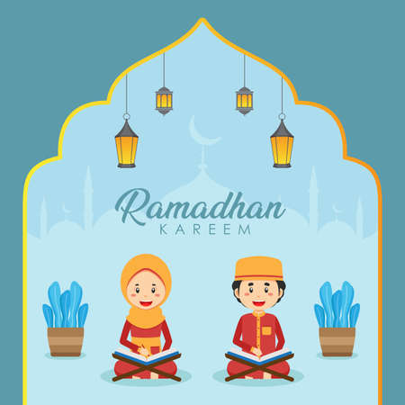 Ramadhan Greeting Background with Character for your Project and Othersのイラスト素材