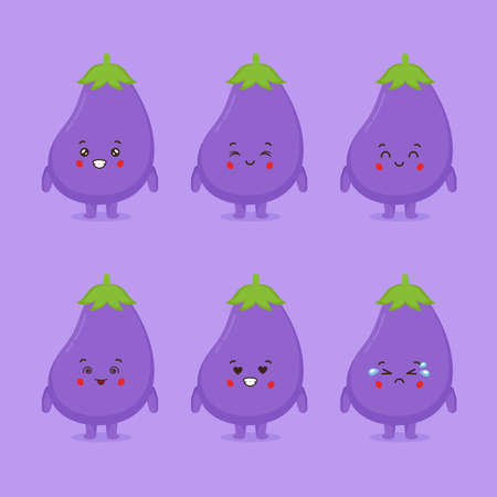 Cute Eggplant with Various Expression for your Project and Othersのイラスト素材