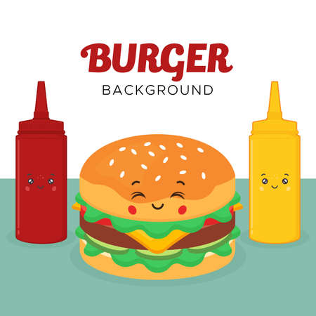 Great Background with Burger Sauces Characters for your Project and Othersのイラスト素材