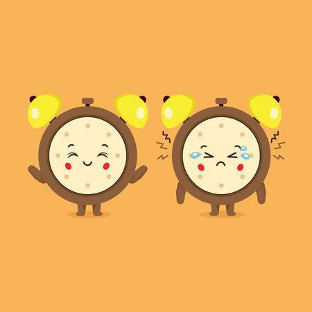 Cute Alarm Time Clock Characters Smiling and Sad for your Project and Othersのイラスト素材