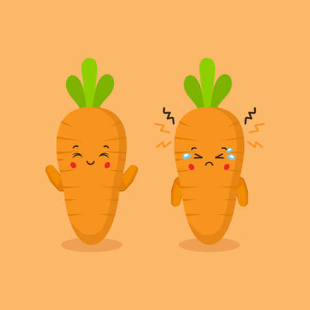 Cute Carrot Characters Smiling and Sad for your Project and Othersのイラスト素材