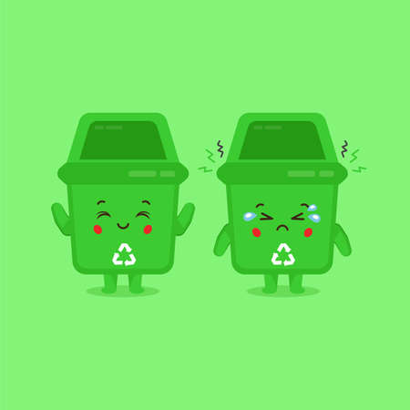 Cute Trash Can Characters Smiling and Sad for your Project and Othersのイラスト素材