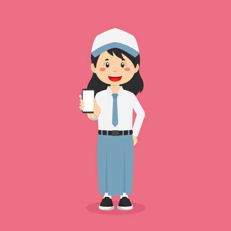 Indonesian Senior High School Character Hold The Phone for your Project and Othersのイラスト素材
