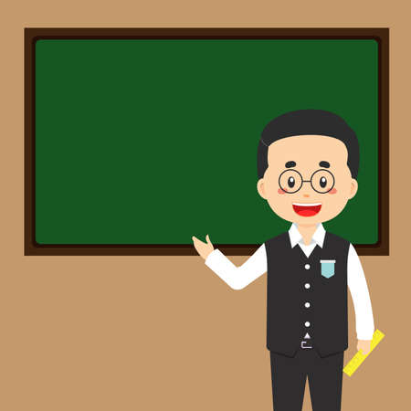 Stock Vector Teacher Standing Front Chalkboard for your Project and Othersのイラスト素材
