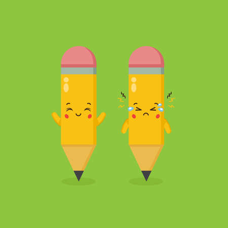 Cute Pencil Characters Smiling and Sad for your Project and Othersのイラスト素材