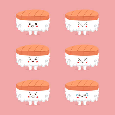 Cute Sushi Character with Various Expressions for your Project and Othersのイラスト素材