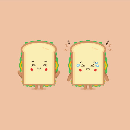 Cute Sandwich Character Smiling and Sad for your Project and Othersのイラスト素材