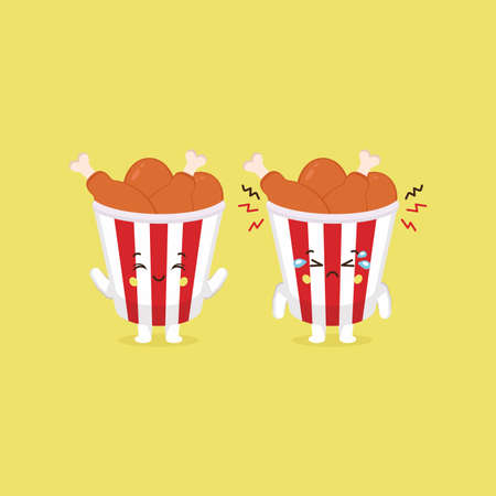 Cute Bucket Fried Chicken Smiling and Sad for your Project and Othersのイラスト素材