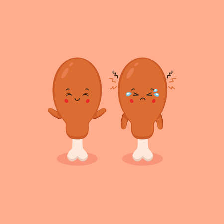 Cute Fried Chicken Smiling and Sad for your Project and Othersのイラスト素材