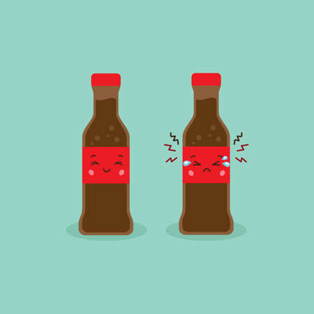 Cute Cola Bottle with Smiling and Sad for your Project and Othersのイラスト素材
