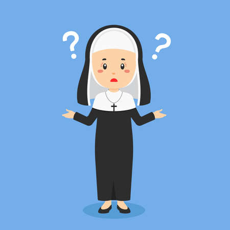 Catholic Nun Confused with Question Mark for Project and Othersのイラスト素材
