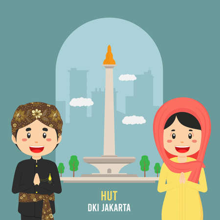 Birthday Jakarta Greeting Card With Character for your Project and Othersのイラスト素材