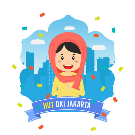 Birthday Jakarta Greeting Card With Character for your Project and Othersのイラスト素材