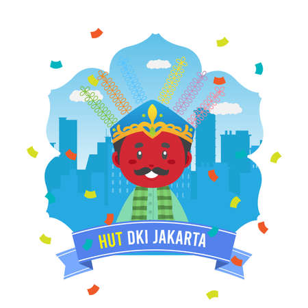 Birthday Jakarta Greeting Card With Traditional Puppet for your Project and Othersのイラスト素材